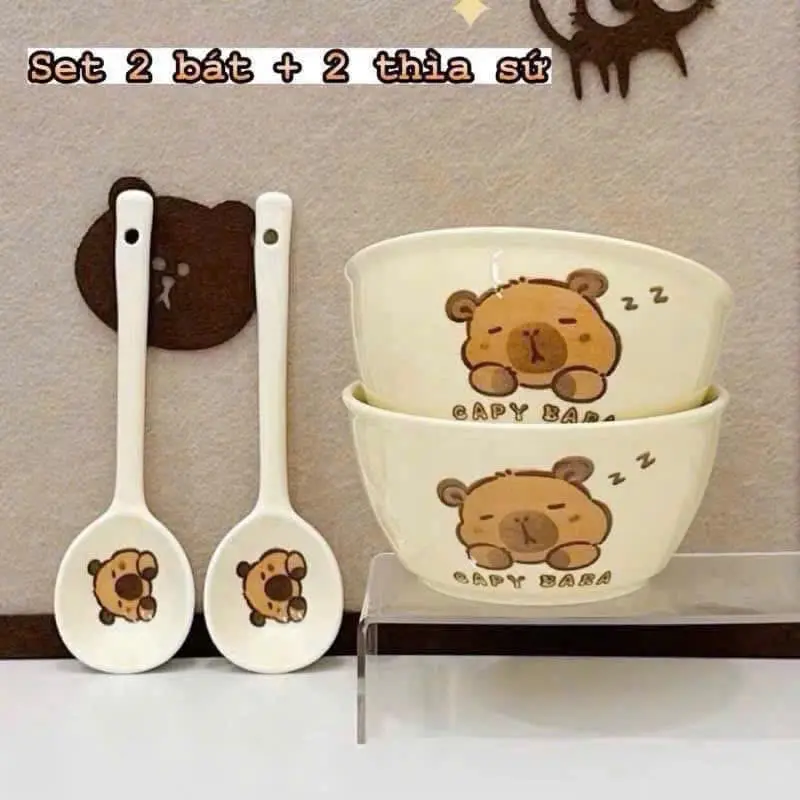 Set 2 Chén SỨ Kèm Thìa Sứ
